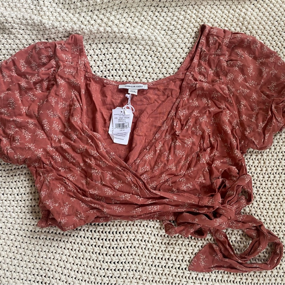American Eagle Outfitters Pink Short Sleeve Wrap Blouse